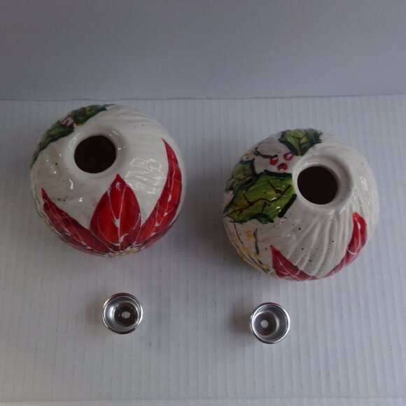 Vintage Christmas Bella Casa Ganz Ceramic Taper Candle Holders Poinsettia Shiny - Picture 15 of 15